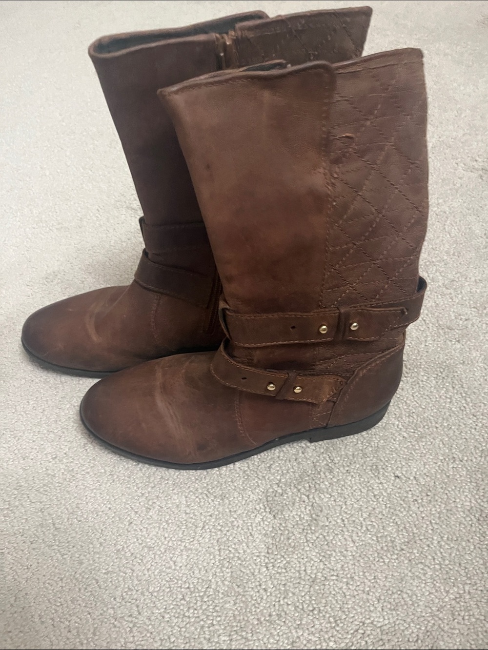 Steve Madden Brown Quilted Mid-Calf Strap Boots
